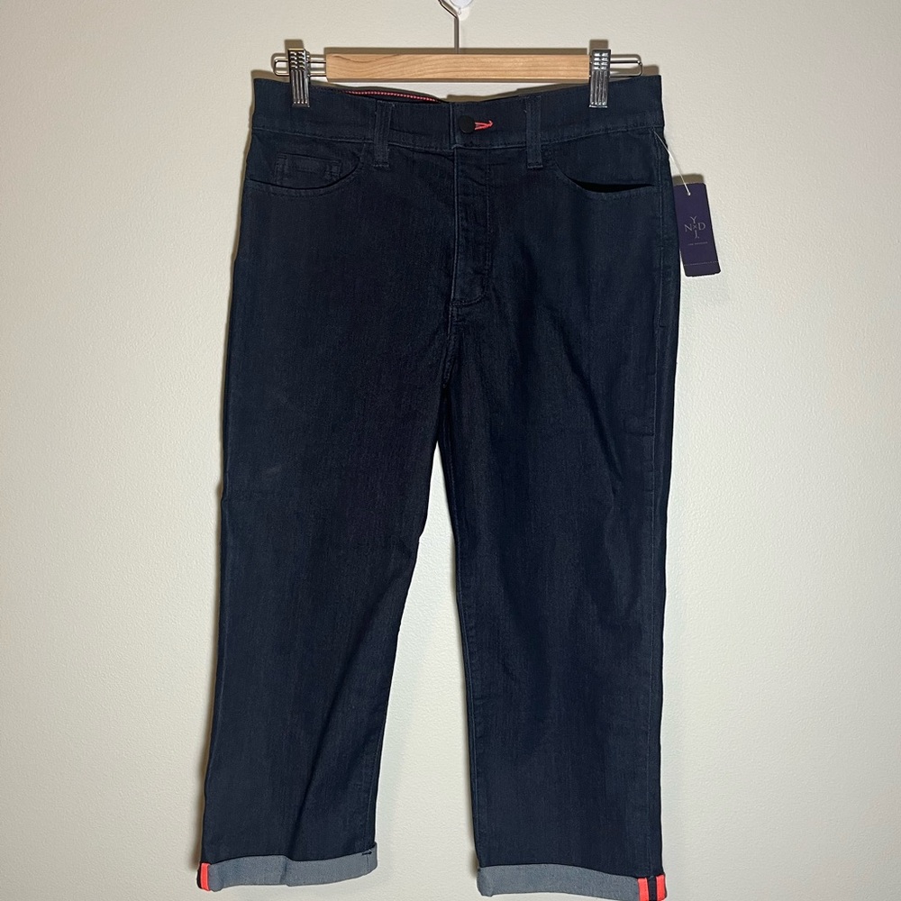 NxD YJ Blue Jeans Crop Original Slimming Fit Size 6 Cuff w/Pink Contrast NWT
